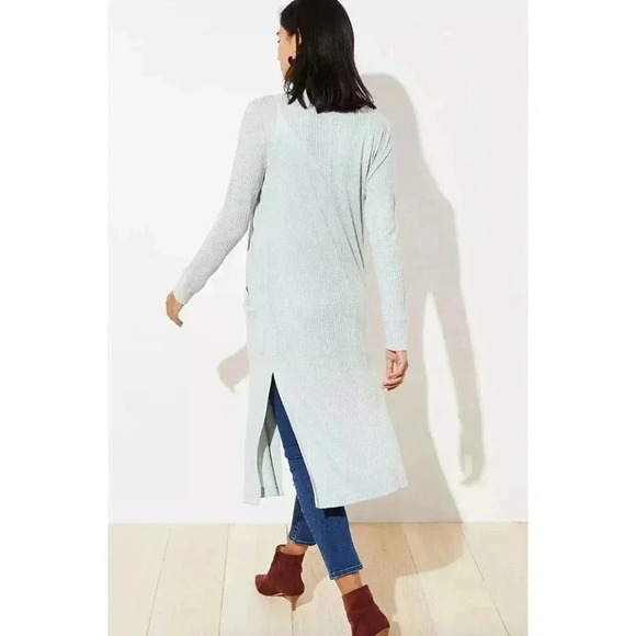 Ann Taylor LOFT Mint Green Ribbed Pocket Duster Cardigan Sweater XS - Picture 2 of 8